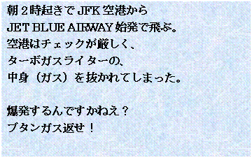 eLXg {bNX: 2NJFK`
JET BLUE AIRWAYnŔԁB
`̓`FbNA
^[{KXC^[́A
giKXj𔲂Ă܂B

ł˂H
u^KXԂI

